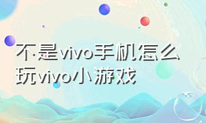 不是vivo手机怎么玩vivo小游戏