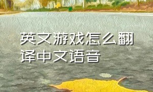 英文游戏怎么翻译中文语音