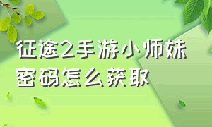 征途2手游小师妹密码怎么获取