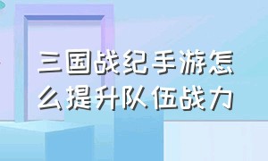 三国战纪手游怎么提升队伍战力