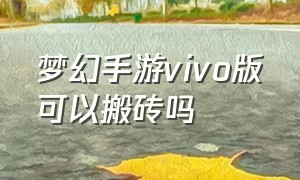 梦幻手游vivo版可以搬砖吗（梦幻手游vivo版本是渠道服吗）