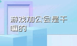 游戏加公会是干嘛的