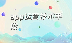 app运营技术手段