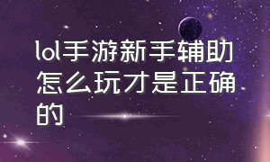 lol手游新手辅助怎么玩才是正确的