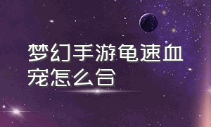 梦幻手游龟速血宠怎么合