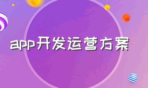 app开发运营方案