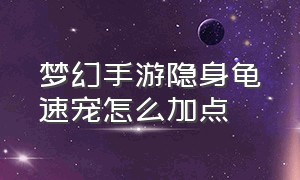 梦幻手游隐身龟速宠怎么加点