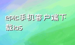 epic手机客户端下载ios（epic手机端官网下载）