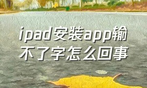 ipad安装app输不了字怎么回事