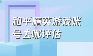 和平精英游戏账号去哪评估