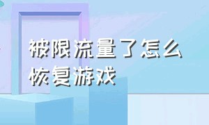 被限流量了怎么恢复游戏（游戏禁止使用流量玩怎么设置）