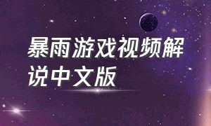 暴雨游戏视频解说中文版