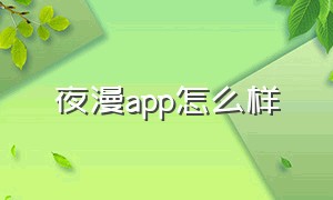 夜漫app怎么样