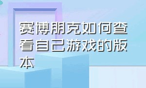 赛博朋克如何查看自己游戏的版本