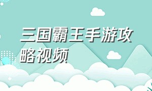 三国霸王手游攻略视频（三国霸王之业）