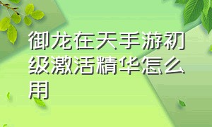 御龙在天手游初级激活精华怎么用