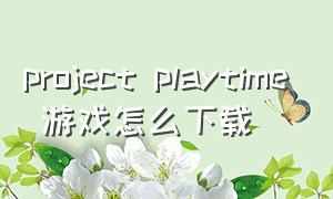 project playtime 游戏怎么下载
