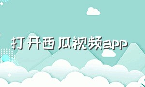 打开西瓜视频app（西瓜视频app下载入口）