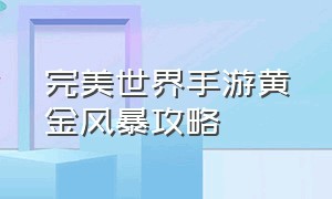 完美世界手游黄金风暴攻略（完美世界手游平民攻略图）