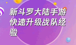 新斗罗大陆手游快速升级战队经验