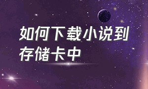 如何下载小说到存储卡中（小说怎么下载到内存卡中）