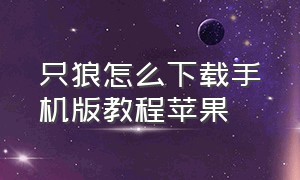 只狼怎么下载手机版教程苹果