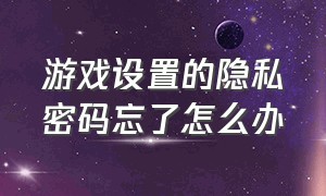 游戏设置的隐私密码忘了怎么办