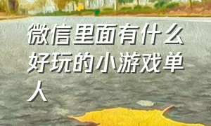 微信里面有什么好玩的小游戏单人