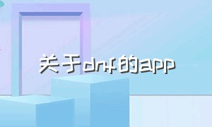 关于dnf的app（关于DNF的小说）