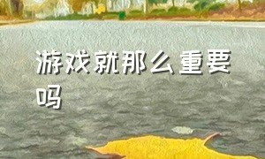 游戏就那么重要吗