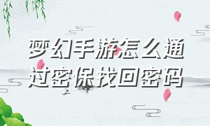 梦幻手游怎么通过密保找回密码