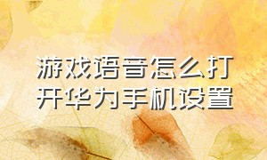 游戏语音怎么打开华为手机设置