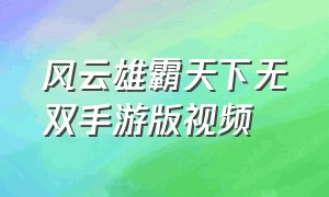 风云雄霸天下无双手游版视频（风云雄霸天下无双手游版视频解说）