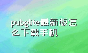 pubglite最新版怎么下载手机