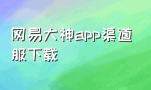 网易大神app渠道服下载（网易大神官网下载入口2024）