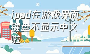 ipad在游戏界面键盘不显示中文啦（ipad键盘不能切换中文怎么办）