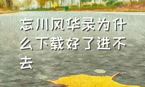 忘川风华录为什么下载好了进不去