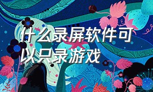 什么录屏软件可以只录游戏