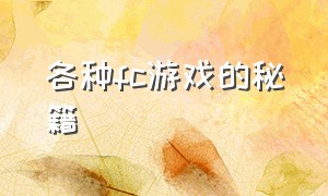 各种fc游戏的秘籍（fc经典游戏100个秘籍）