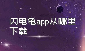 闪电龟app从哪里下载