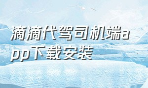 滴滴代驾司机端app下载安装