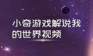 小奇游戏解说我的世界视频（小奇游戏解说我的世界视频全集）