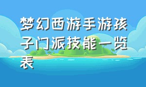 梦幻西游手游孩子门派技能一览表