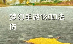 梦幻手游1800法伤（梦幻手游1700法伤输出多少）