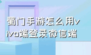 蜀门手游怎么用vivo端登录微信端（蜀门手游微信端下载）