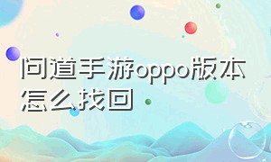 问道手游oppo版本怎么找回（问道手游oppo渠道服官网）