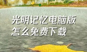 光明记忆电脑版怎么免费下载