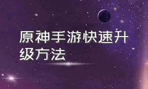 原神手游快速升级方法