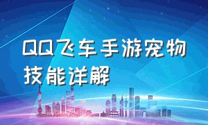 QQ飞车手游宠物技能详解（qq飞车手游宠物技能大全）