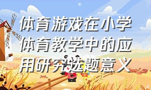 体育游戏在小学体育教学中的应用研究选题意义